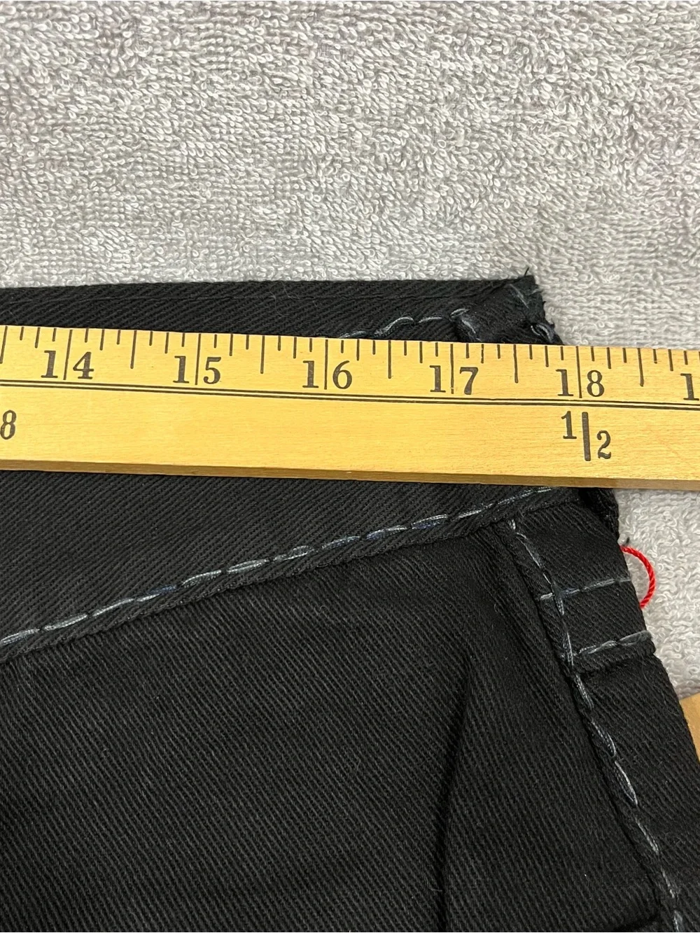 TRUE RELIGION RICKY SUPER T FLAP BLACK JEANS RELAXED STRAIGHT THICK STITCH 36x32